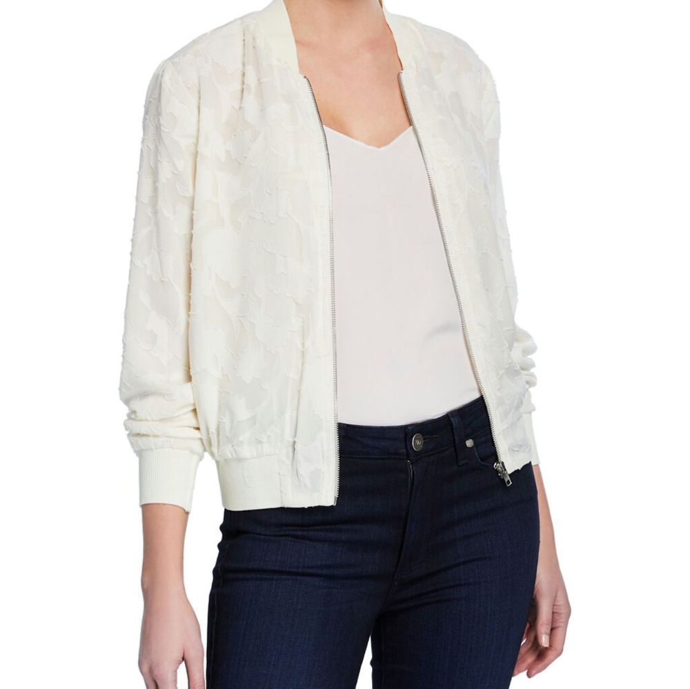 Jacquard Zip -up Bomber  Womens Jacket in  Ivory